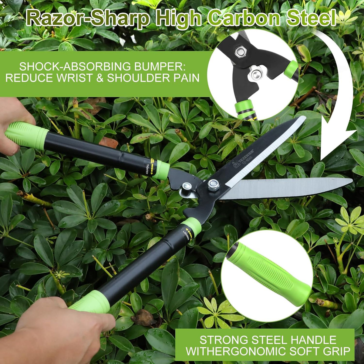 23-30" Telescoping Hedge Clippers, Extendable Garden Shears for Trimming Hedges, Shrubs & Bushes, Manual Hedge Shears with Adjustable Blade Tension for Yard Landscaping