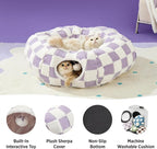 Lesure Cat Tunnel Bed for Indoor Cats - Cute Cat Donut Tunnel Toys for Small Large Cats with Washable Circle Cushion, Round Pet Peekaboo Cave Toy for Kitten/Puppy/Rabbit, Standard Lavender Checks