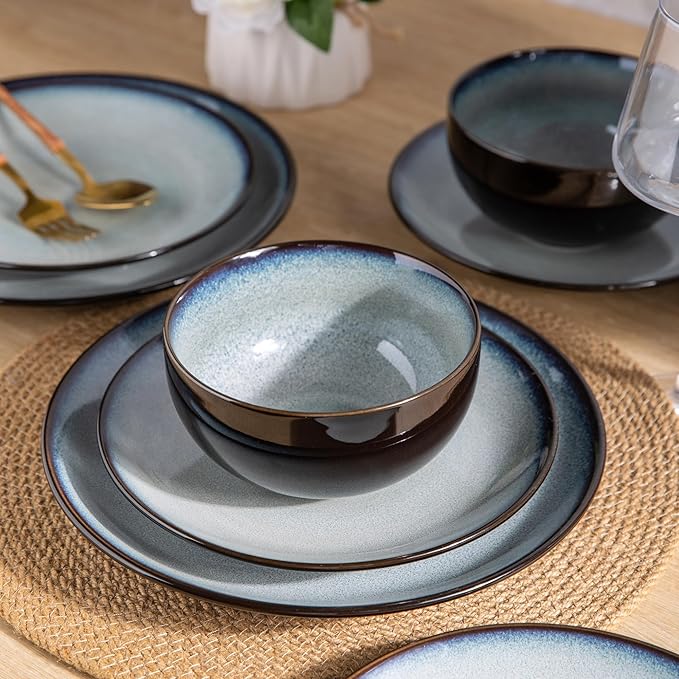 LERATIO Ceramic Dinnerware Sets for 12, 36 Pieces Plates and Bowls Sets,Reactive Glaze Dishes -Scratch Resistant, Dishwasher&Microwave Safe&Oven Safe