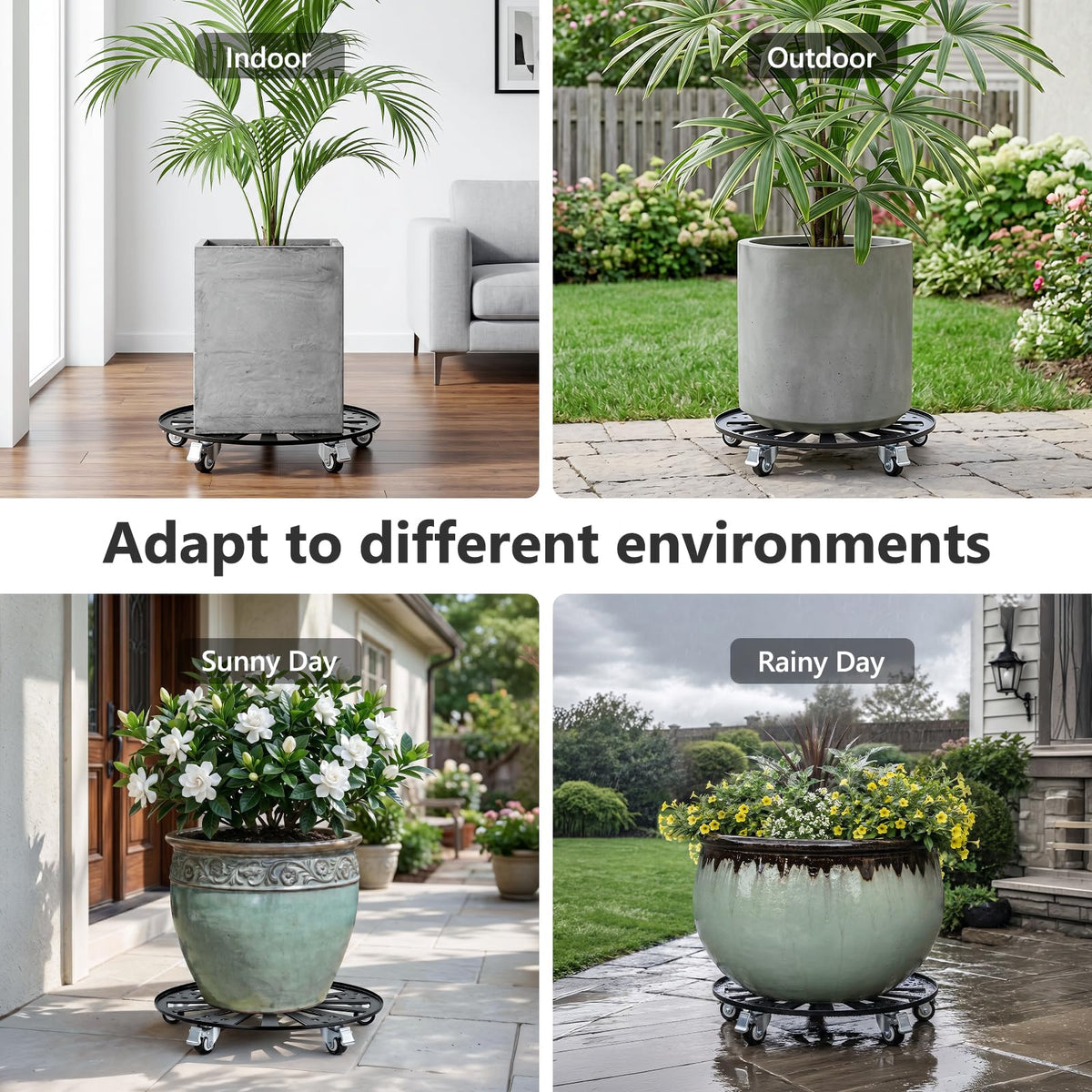KEDSUM 16" Plant Caddy with Wheels, Anti-Rust & Anti-Slip Plant Stand with Wheels, 440LBS Heavy Duty Rolling Plant Stand, Plant Rollers with 5 Wheels for Indoor Outdoor, Edge Design