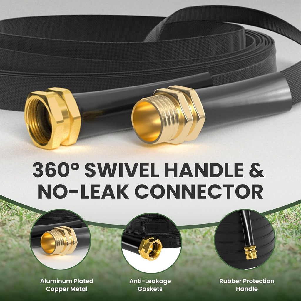 Giraffe Tools Garden Hose 75FT Lightweight Lay Flat Water Hose Kink Free Flexible Hose with 9 Spray Function Nozzle, Black