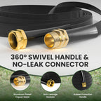 Giraffe Tools Garden Hose 100FT Lightweight Lay Flat Water Hose Kink Free Flexible Hose with 9 Spray Function Nozzle, Black