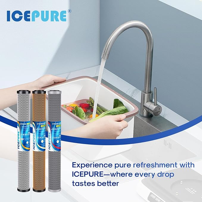 ICEPURE 20" x 2.5" Whole House Water Filter Replacement Combo Kit, Activated Carbon Block, KDF Filter Cartridge and Upgraded Activated Carbon Lead Remove Filter for 3-Stage Water Filter System