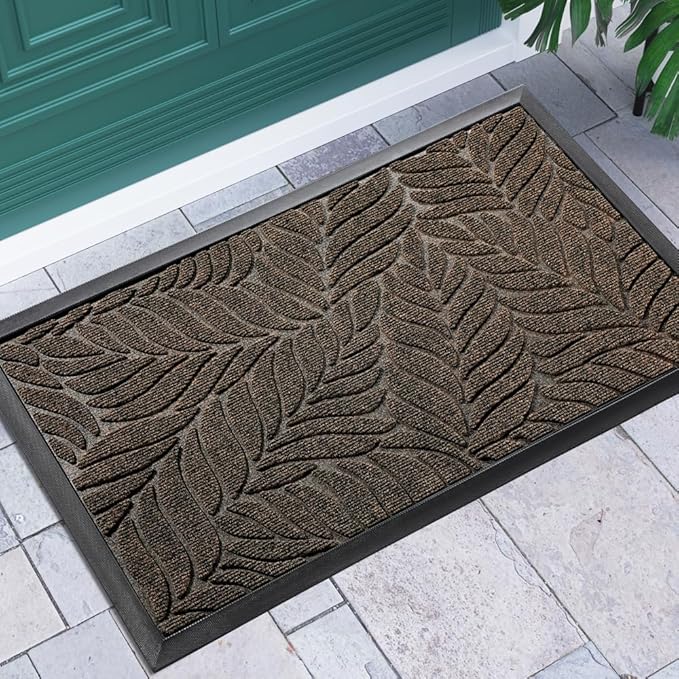 Yimobra Front Door Mat Outdoor Indoor, 29.5x17 All-Season Waterproof Welcome Mat, All-Weather Outside Entrance Mat, Non-Slip Patio Porch Doormat, Low Profile, Fade Resistant, Brown
