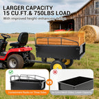 Garvee Heavy Duty Tow Behind ATV Trailer Steel Dump Cart 500 LB, 10-Cubic Feet Capacity Garden Utility Trailer with Removable Tailgate for Riding Lawn Mower Tractor