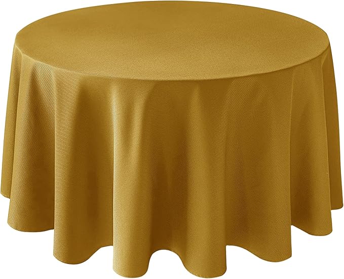Biscaynebay Textured Fabric Christmas Round Table Cloth 90", Gold Water Resistant Washable Folding Table Covers for Dining, Kitchen, Wedding, Parties Machine Washable