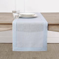 Solino Home Linen Light Blue Table Runner 120 Inches Long - 100% Pure Linen 14 x 120 Inch Table Runner - Classic Hemstitch