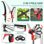Outvita Manual Pole Saw, 24 Feet Extendable Tree Pruner with Knives and Storage Pocket, Sharp Steel Blade and Scissors High Branches Trimming for Pruning Palms and Shrubs(Green)