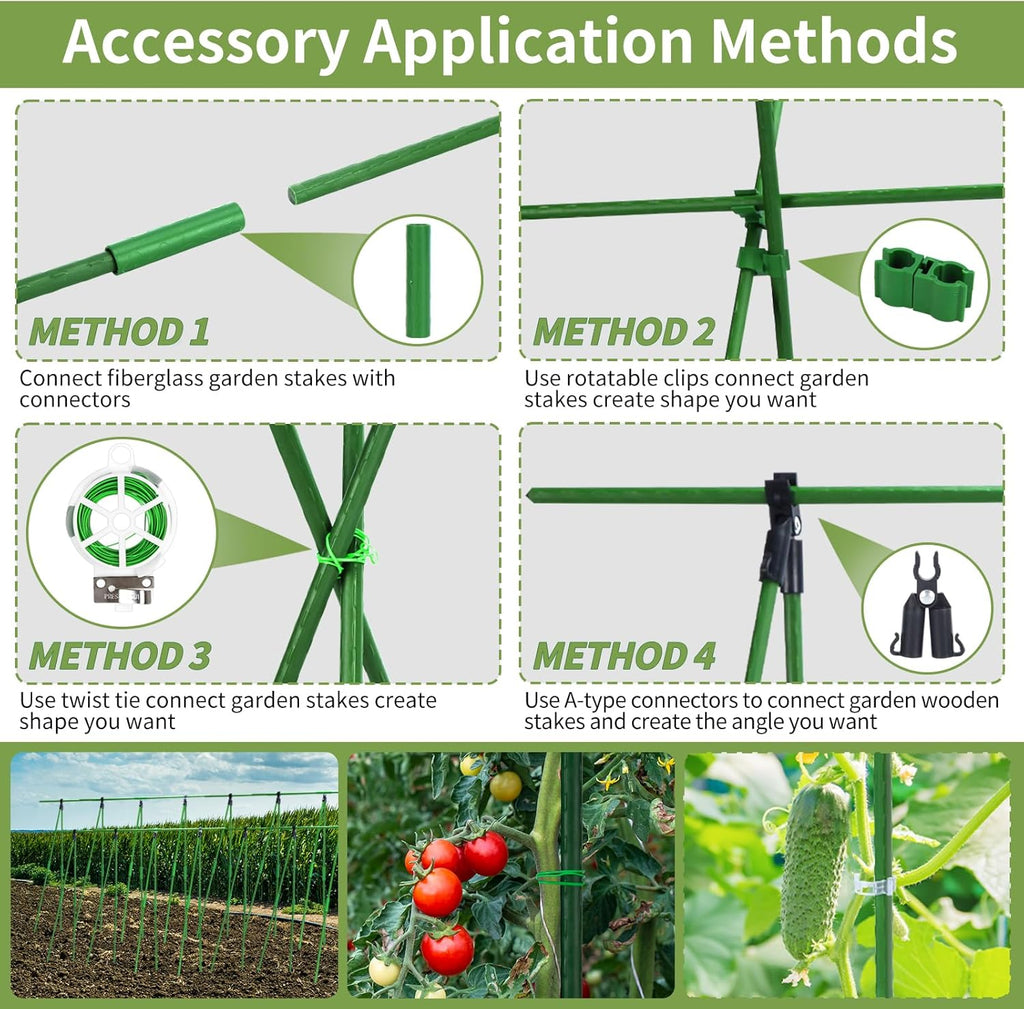 70pcs Garden Stakes Set, 16 Inches Plastic Coated Metal Plant Sticks Stakes Supports, DIY 4ft 5ft 6ft 7ft 8ft Tomato Stakes for Growing Climbing Tomato Vegetables Flowers Pepper, Versatile Ues