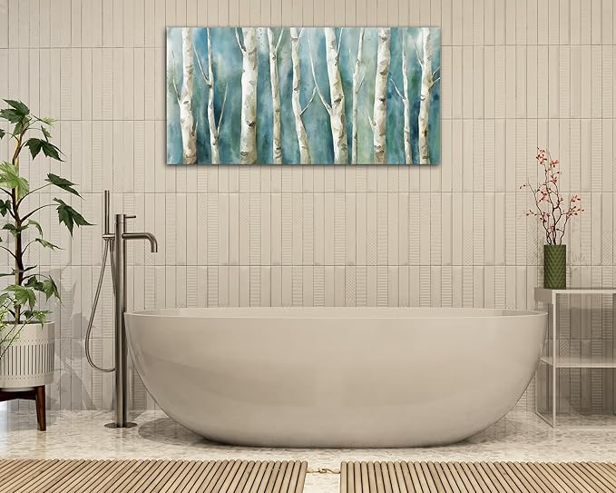 yearainn Birch Trees Canvas Wall Art - Abstract Birch Pictures for Wall Decor Modern Turquoise Canvas Painting Nature Printing Artwork for Living Room Bedroom Home Office Wall Decoration 20" x 40"
