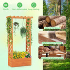 S AFSTAR Raised Garden Bed with Trellis, 2 Pieces Wood Planter Box with Hanging Roof & Drainage Holes for Climbing Plants, Vines, Flowers & Vegetables, Indoor Outdoor Plant Container for Patio & Yard