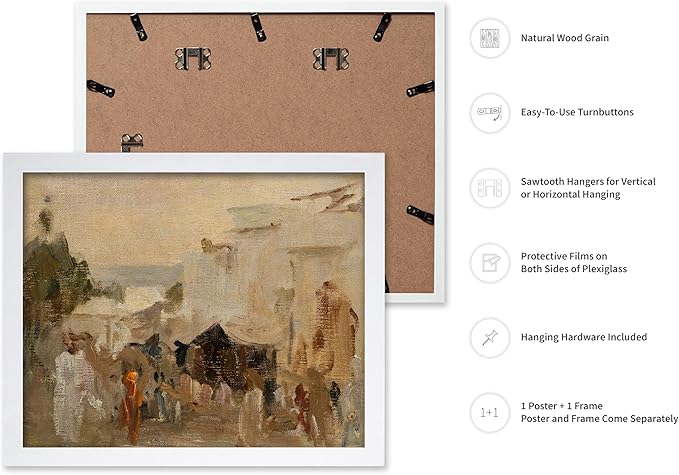 Poster Master Vintage The Bazaar Painting Poster - Retro Street in Udaipur Print - India Art - Cityscape Art - Farmhouse Art - Abstract Art - Office or Living Room Wall Decor, 11x14 White Framed