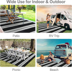 Lahome Striped Outdoor Rug Waterproof, 6x9 Reversible Outdoor Plastic Straw Rug for Camping, RV Patio Rugs Large Carpet for Porch Deck Backyard Balcony Picnic(Black/Grey,6'x 9')
