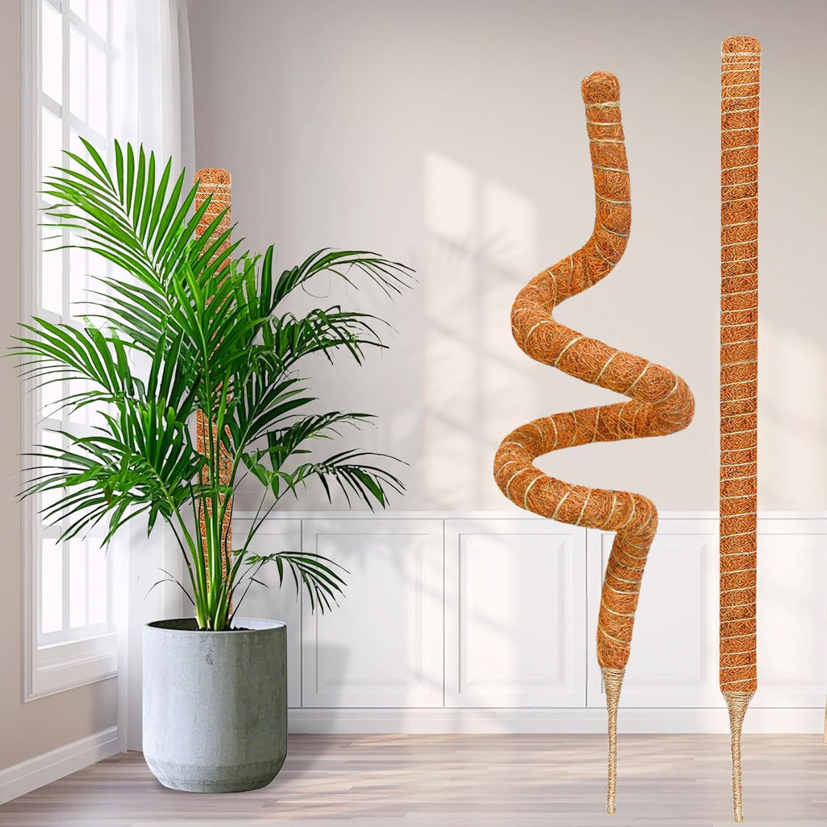 4 Pack 28 Inch Moss Pole Monstera Plant Support, Coir Moss Poles for Climbing Indoor Plants, Bendable Plant Stake Trellis for Potted Plant, Pothos, Philodendron