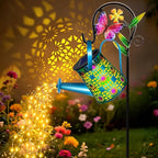 2 Pack Solar Lights Outdoor Decorative, Blue Metal Solar Watering Can Lights Waterproof, Gifts for Women Mom Grandma Mother's Day, Hanging Lanterns Decoration Garden Decor for Outside Yard Patio Lawn