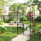 Metal Garden Arbor Arch with Gate and Plant Box, 86.6" H Garden Trellis for Outdoor Climbing Plants Garden Butterfly Decoration Support Roses Vines (Black Butterfly)