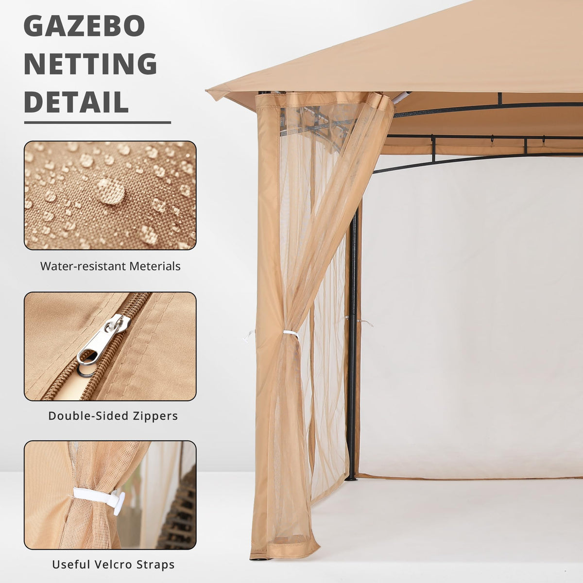 MASTERCANOPY Mosquito Screen Walls for Gazebo, 10x10 ft, Beige