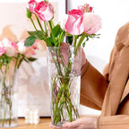 2 Clear Crystal Plastic Flower Vase, 10.2" Acrylic Rose Bouquet Vases for Home Decor Centerpieces Wedding Birthday Mothers (D4.6 2 + 2 Holder)