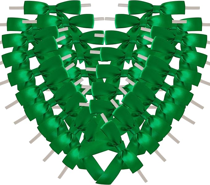 50pcs 2-1/2" Green Satin Ribbon Bows with Twist Ties for Gift Wrapping Packing Christmas Decoration (Green)