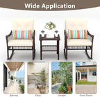 3 Pieces Patio Furniture Set, Outdoor Rocking Chairs Set of 2, Wicker Cushioned Patio Rocker with Side Table for Porch, Garden, Poolside & Deck, Beige
