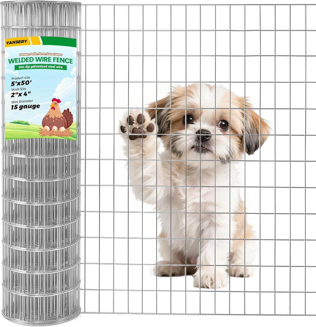 Welded Wire Fence, 5Ft x 50Ft 15Ga Chicken Wire Fencing, Garden Border Fencing Roll Metal Wire Mesh for Yard Vegetable Plant Protection Poultry Netting
