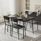 VECELO Dining Table Set for 4, 5-Piece Kitchen Table with 4 Chairs, MDF Board Tabletop with Metal Frame for Small Space, Compact Dinette, Breakfast Nook, Black