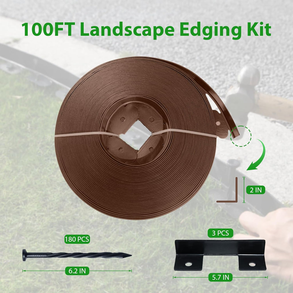 Garden Edging Border,Plastic Edging for Landscaping,Flower Bed, Paver and Lawn Edging Border (2Inchx100FT-2, Brown)