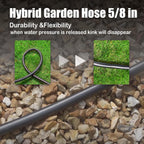 Hybrid Garden Hose 15FT - 5/8" Durable and Sturdy Flexible Rubber Hose with Brass Fittings - UV Resistant and Leak Proof with High Functionality for Small Gardens and Patio Cleaning