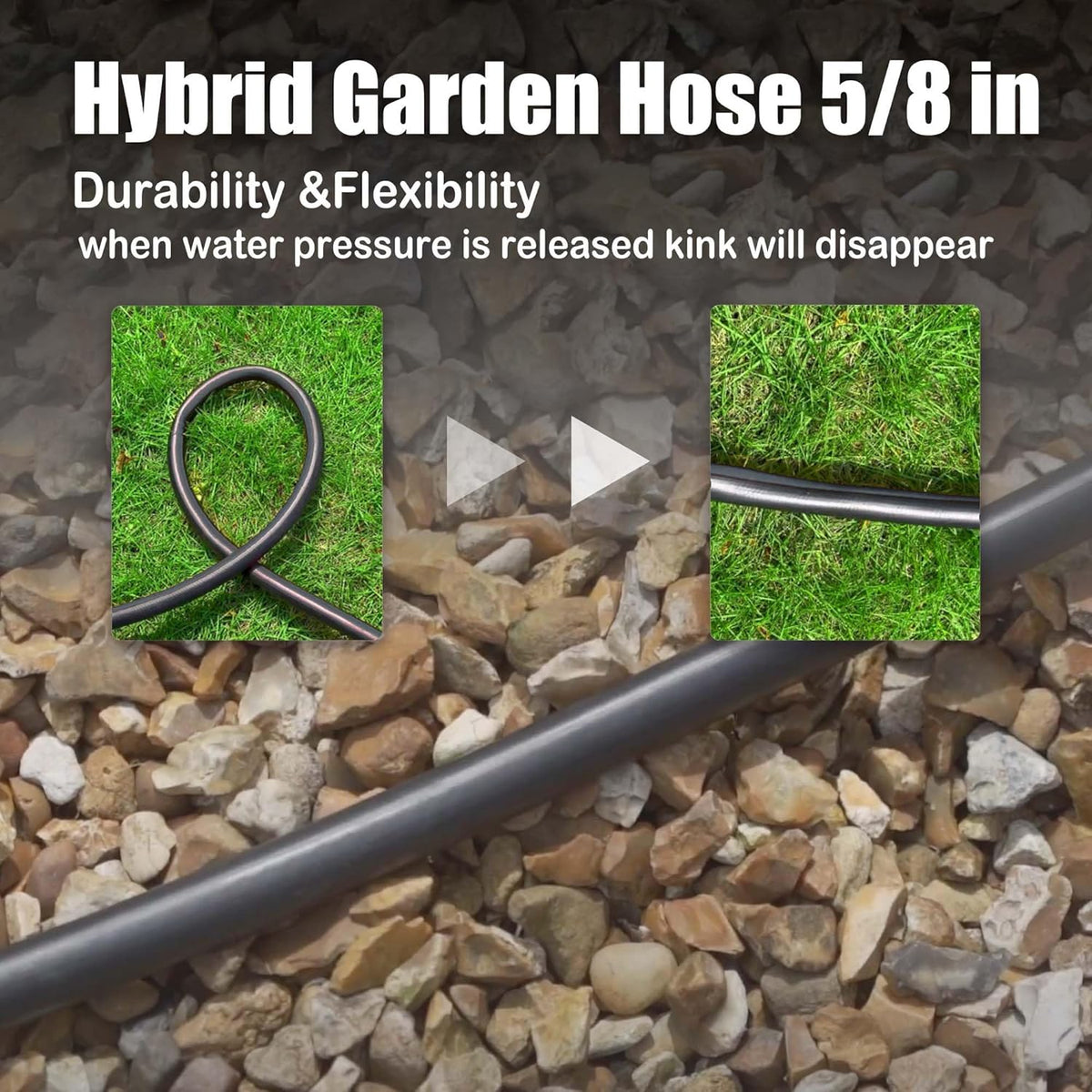 Hybrid Garden Hose 15FT - 5/8" Durable and Sturdy Flexible Rubber Hose with Brass Fittings - UV Resistant and Leak Proof with High Functionality for Small Gardens and Patio Cleaning