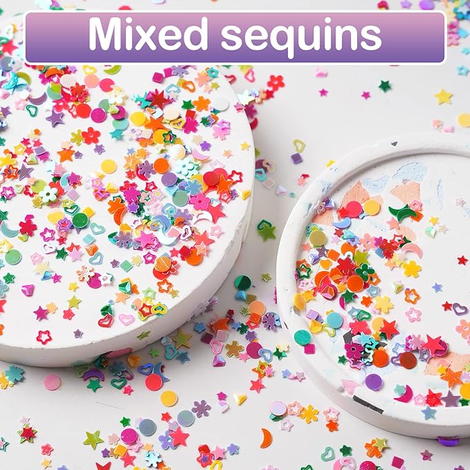 Multicolor Manicure Glitter Confetti 3.6oz/100g, Mixed Shapes Size 2-10mm for Party Decoration, DIY Crafts, Premium Nail Art Etc