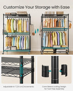 SONGMICS Heavy-Duty Rolling Clothes Rack, Garment Rack, Portable Closet, 43.3-Inch Wide Clothing Rack on Wheels, with Adjustable Mesh Shelves and Hanging Rails, Hooks, Ink Black ULGR414B01