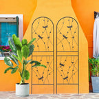 4 Pack Metal Garden Trellis 86.7" Tall Outdoor Climbing Plant Support for Roses, Flowers, Rustproof Durable Black Galvanized Tube, Lawn Garden Fence Decor Screen (4, Black dragonflies-86.7" H)