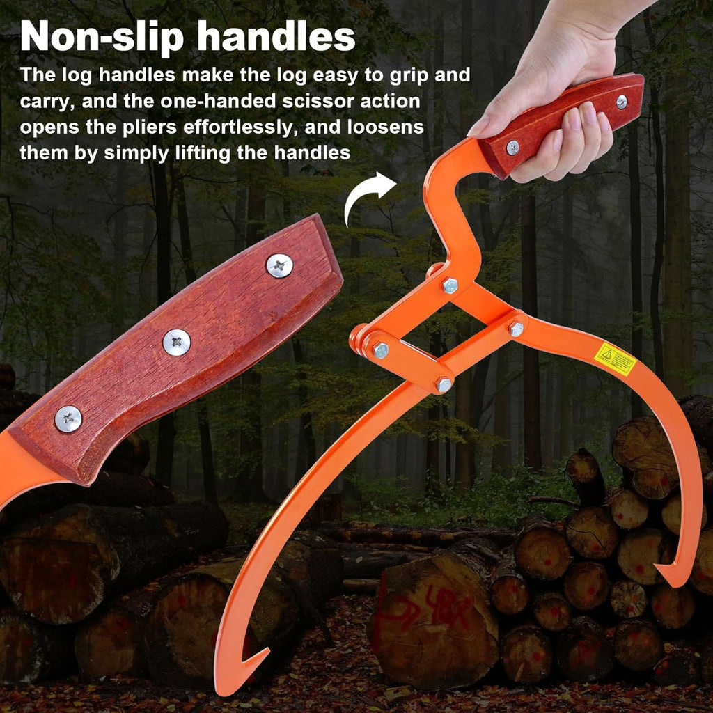 13 Inch Orange Log Tongs, Claw Skidding Tong Logging Skidding Tongs with Non Slip Grip, Log Lifting Tools for Handling, Dragging & Carrying Tool