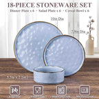 Herogo Dinnerware Sets for 6, 18 Pieces Ceramic Dishware for Kitchen Restaurant, Stoneware Plates and Bowls Sets, Dishwasher & Microwave Safe, Haze Blue