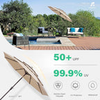 JEAREY 9FT 3 Tier Patio Umbrella Outdoor Market Umbrella Table Umbrellas with 8 Ribs 1.5 Pole Push Button Tilt and Crank UV Protection for Garden,Beige