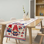 Cute Patriotic Gnomes Table Runner, American Independence Day 4th of July Gnome Blue Red Fireworks Confetti Print Table Runner for Home Kitchen Dining Table Party Decor, 13x120inch