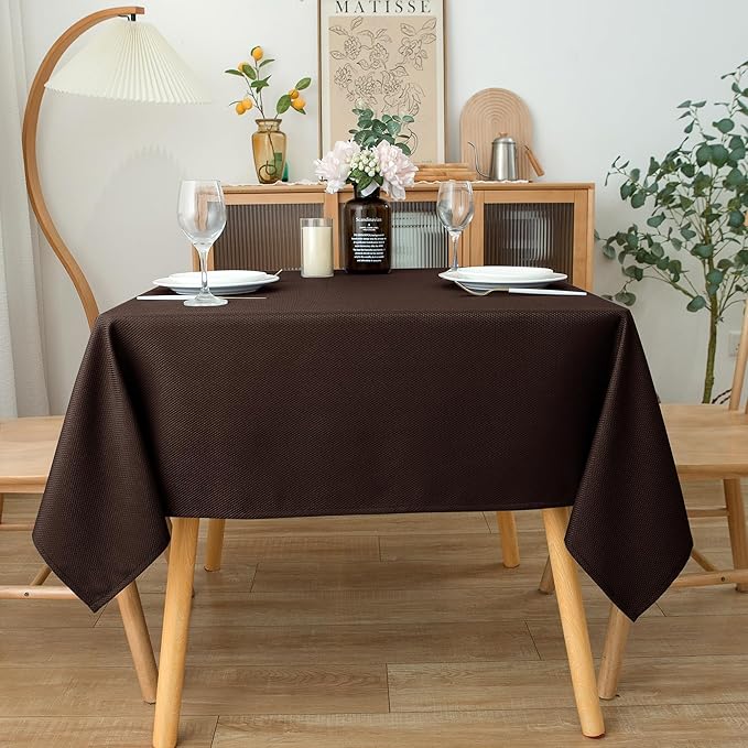 Biscaynebay Textured Fabric Square Tablecloth 54x54 Inch, Brown Water Resistant Table Cloth Small Card Folding Table Covers Linen for Dining, Kitchen, Wedding and Parties etc. Machine Washable