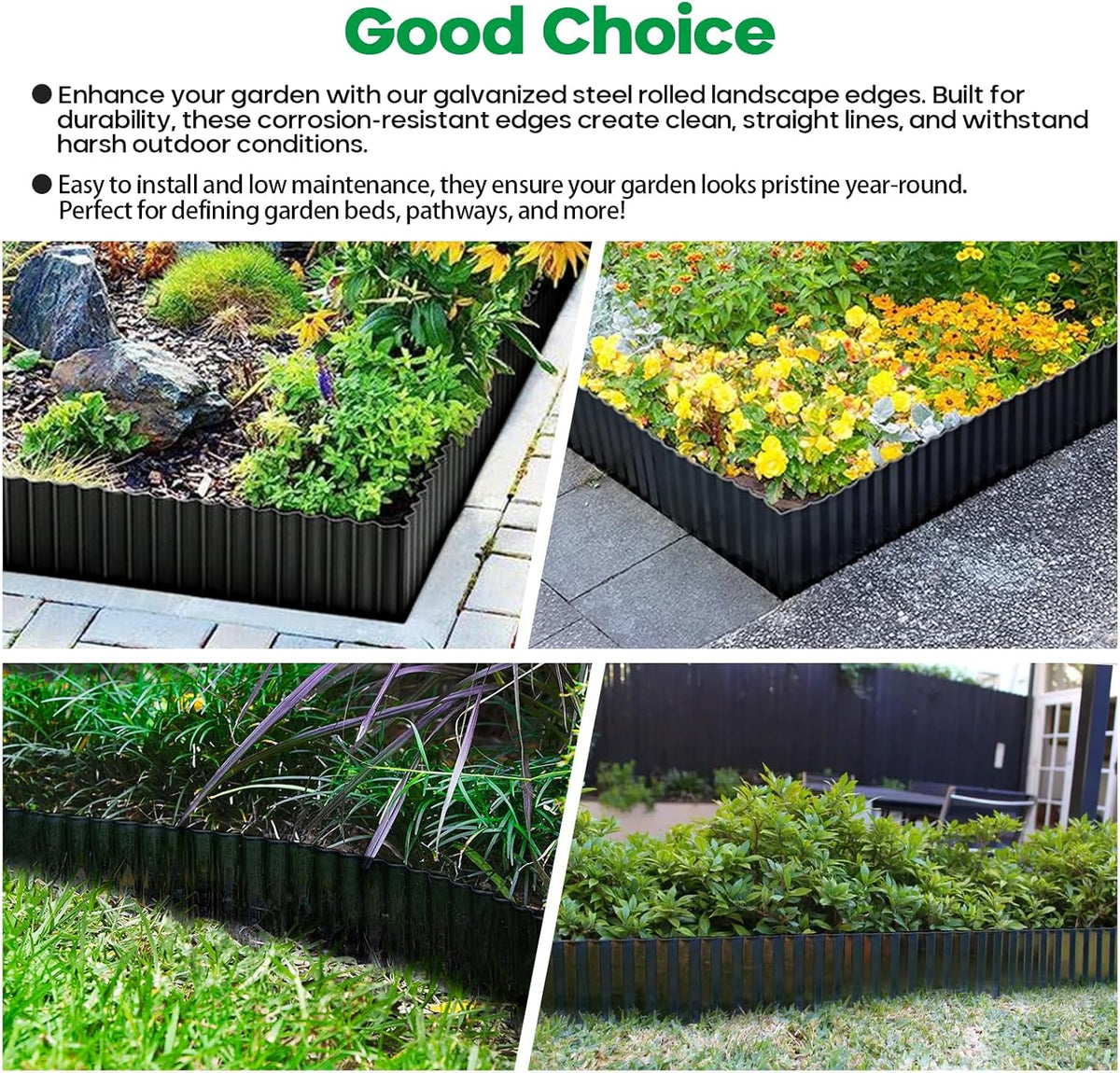 Corrugated Metal Garden Edging, Sturdy Tall Landscape Edging Borders, Perfect DIY for Flower Beds, Lawn and Pathway, Tree Surrounds, Paver Edges (Black, 6"×20FT)