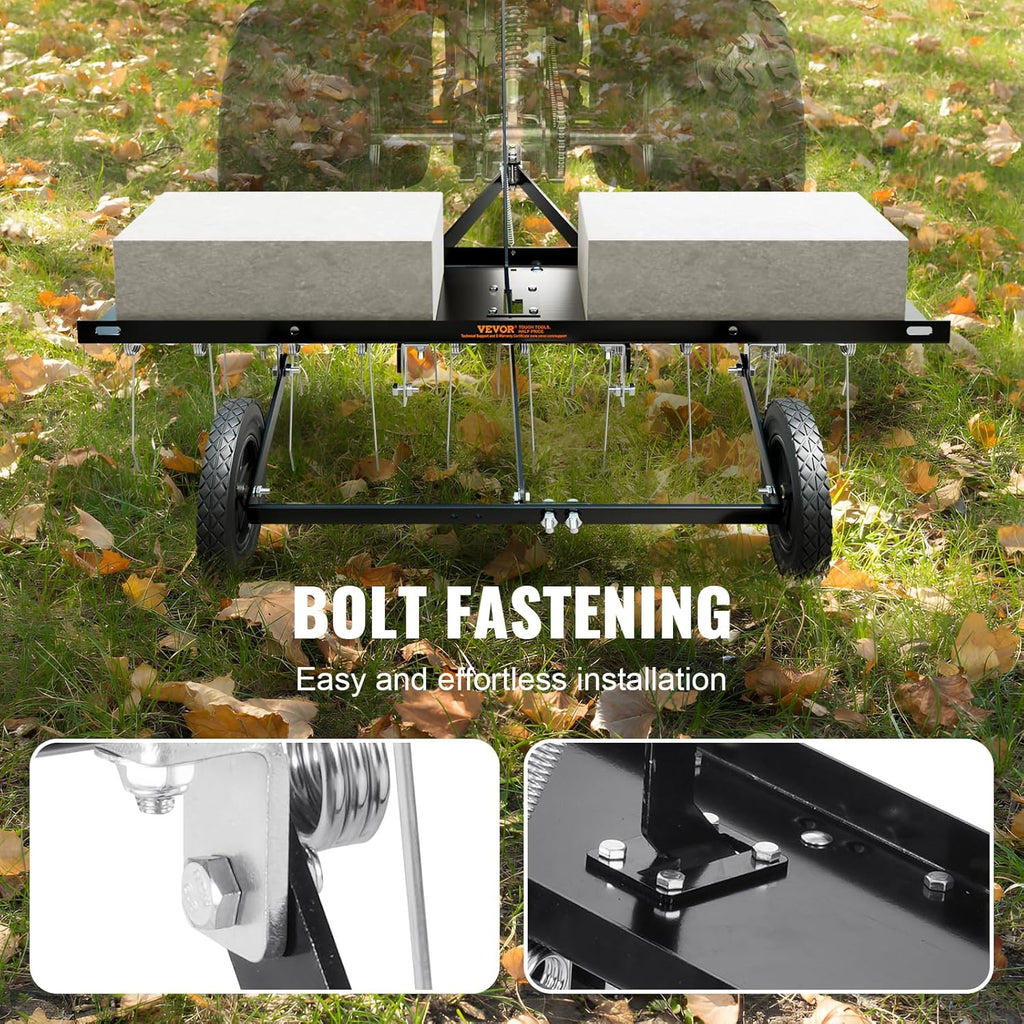 VEVOR Tow Behind Dethatcher, 40-inch Tow Dethatcher with 20 Spring Steel Tines, Lawn Dethatcher Rake for ATV or Mower, Tow Behind Lawn Rake with Lift Handle for Garden Farm Grass