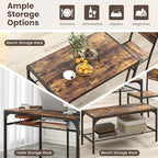 Tangkula Dining Table Set for 4, Kitchen Table and 2 Chairs for 4 with Bench, Additonal Storage Rack, 4 Piece Dining Table Set for Small Space, Apartment
