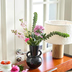 7 Inch Black Ceramic Vase with 2 Handles, Modern Flower Vase Decorative Vases for Bouquet, Unique Vases for Home Decor Farmhouse Living Room Table Centerpieces Wedding Decorations