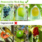 Morcheiong 120Pcs Fruit Protection Bags 6" x 8", Garden Netting Mesh Bags with Drawstring, Reusable Fruit Netting Bags for Fruit Trees (White)