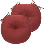 FUNHOME Bistro Chair Cushions 15 inch,Set of 2,Tufted Round Chair Cushions with Ties,15"x15"x4",Water Resistant Round Seat Cushion for Barstool Chairs,Patio Garden Kitchen Outdoor Furniture(Dark Red)
