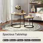 Nesting Tables Set of 2, Round Coffee Table, Small Nesting Coffee Table with Adjustable Non-Slip Fee, Wood Grain Top Nesting Tables for Living Room, Bedroom (Wood Grain Light Brown)