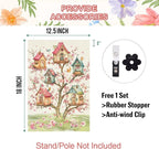 Baccessor Spring Birds Garden Flag Double Sided 12.5 x 18 Inch Burlap with Clip and Stopper,Pink Floral Flower Tree Flag Seasonal Farmhouse Front Yard Lawn Outside Outdoor Decoration