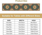 Boho Rich Table Runner, Vintage Blue Teal Gold Retro Flower Rustic Country Style Floral Print Pattern for Home Kitchen Table Decor Dining Coffee Room Garden Party Decor 13x90in