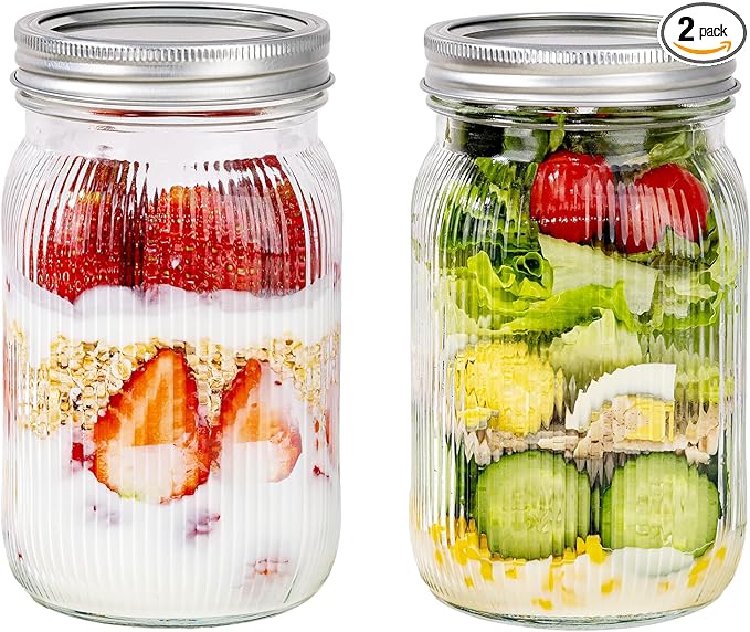 WELLIFE Large Mason Jars,2 Pcs Wide Mouth Mason Jars 32 Oz For Food Storage,Overnight Oats,Honey,Sauces,Meal Prep,Salad,Yogurt