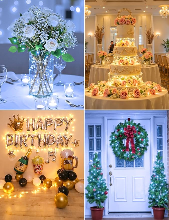 Brightown 14 Pack Warm White and White LED Fairy Lights Battery Operated String Lights, 7ft 20LED Waterproof Silver Wire String Lights, Firefly Starry Moon Lights for Mason Jars DIY Christmas Wedding
