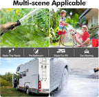SPECILITE 5/8" Garden Hose 200 ft with High Flow Nozzle, Heavy Duty Flexible Hybrid Rubber Water Hose for Outdoor, Lightweight, Leak-Proof, No-Kink, 3/4"Stainless Steel Fittings,Black