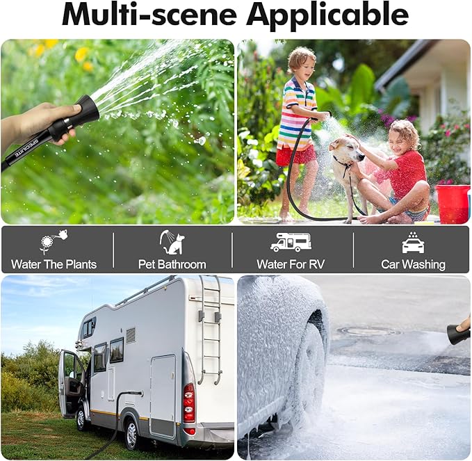 SPECILITE 3/4" Garden Hose 25 ft with High Flow Nozzle, Heavy Duty Flexible Hybrid Rubber Water Hose for Outdoor, Lightweight, Leak-Proof, No-Kink, 3/4"Brass Fittings,Black